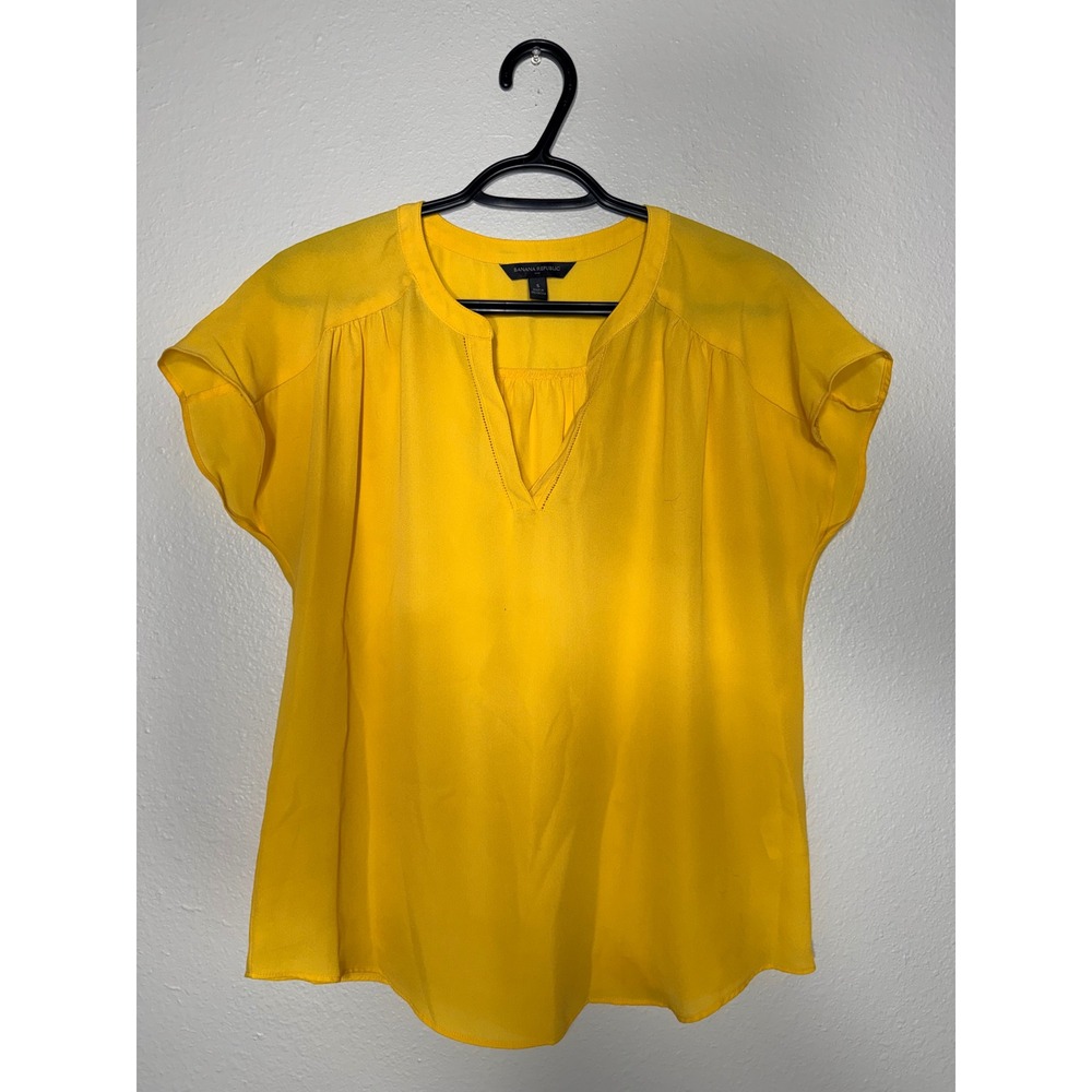 Banana Republic Womens Yellow Split Neck Cap Sleeve Blouse Top Size S